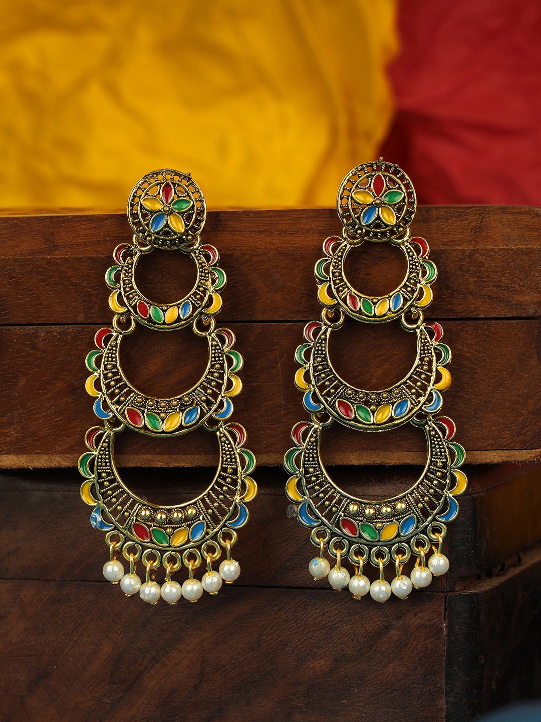 

ANIKAS CREATION Multicoloured Gold-Plated Contemporary Chandbalis, Multi