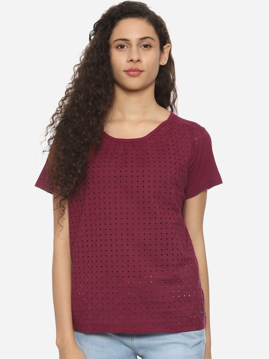 

Van Heusen Woman Women Maroon Embroidered Top