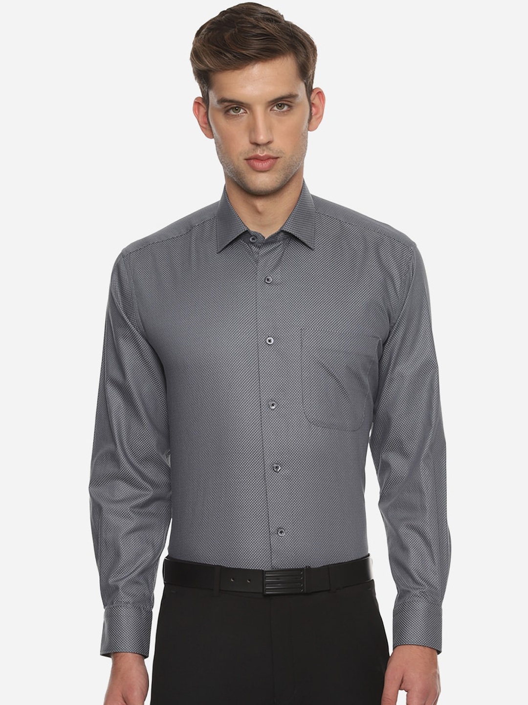 

Luxure by Louis Philippe Men Grey Regular Fit Self Design Formal Shirt