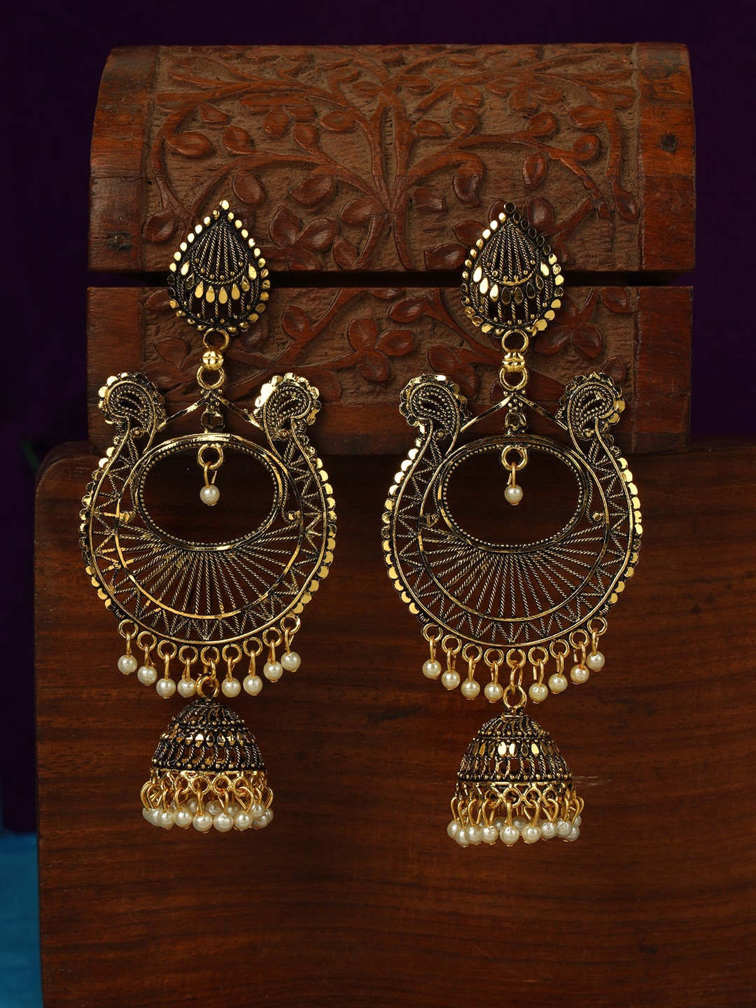 

ANIKAS CREATION Gold-Plated Contemporary Jhumkas