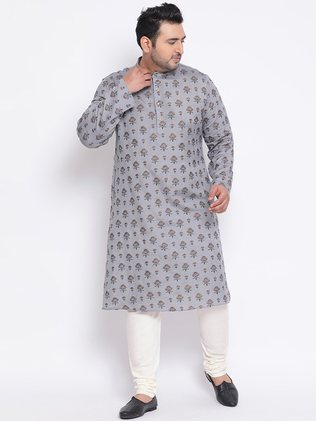 

KISAH PLUS Men Grey Printed Straight Kurta