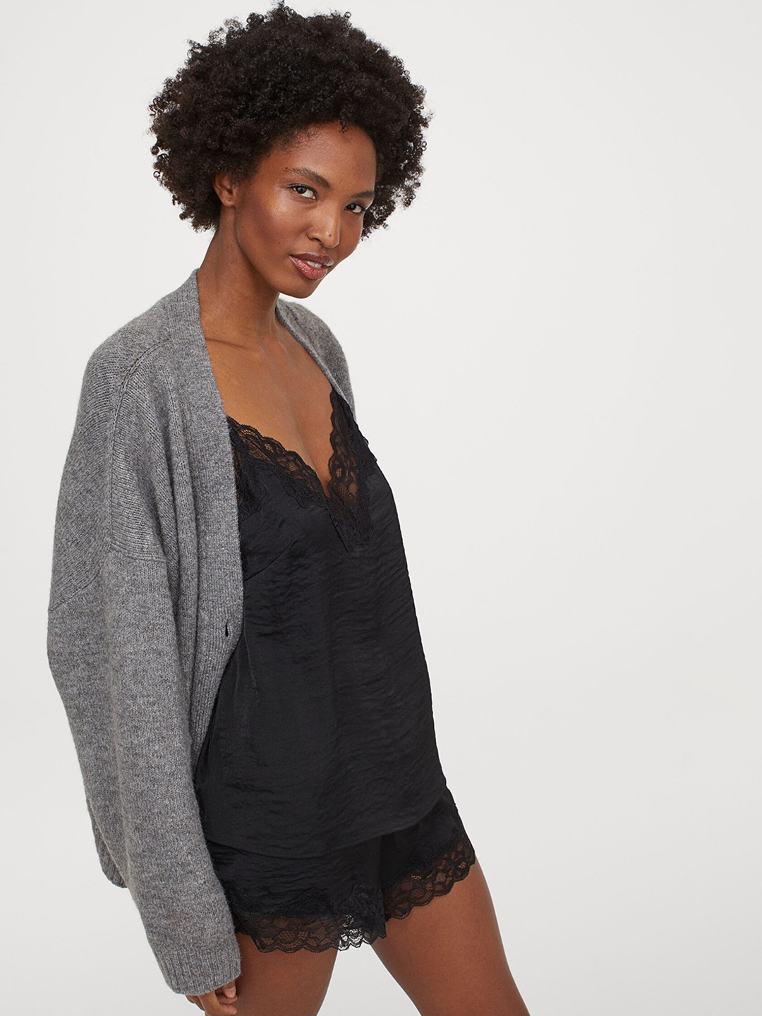 

H&M Women Sustainable Black Pyjama Cami Top and Shorts