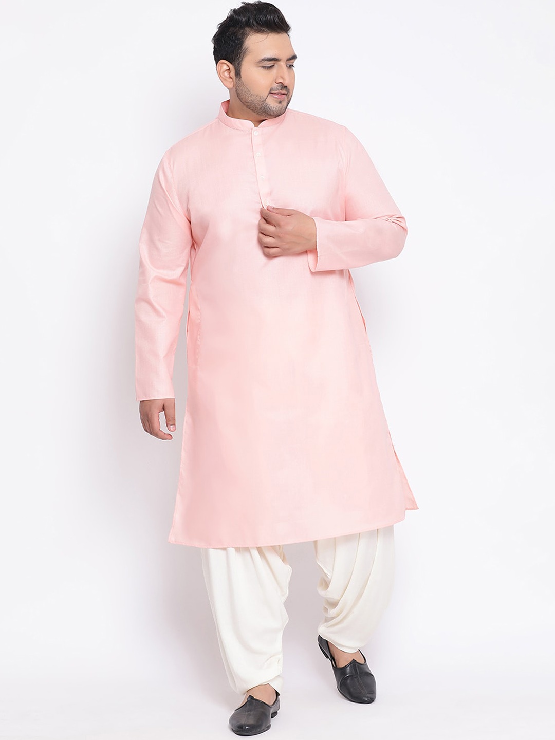 KISAH PLUS Men Pink Solid Straight Kurta