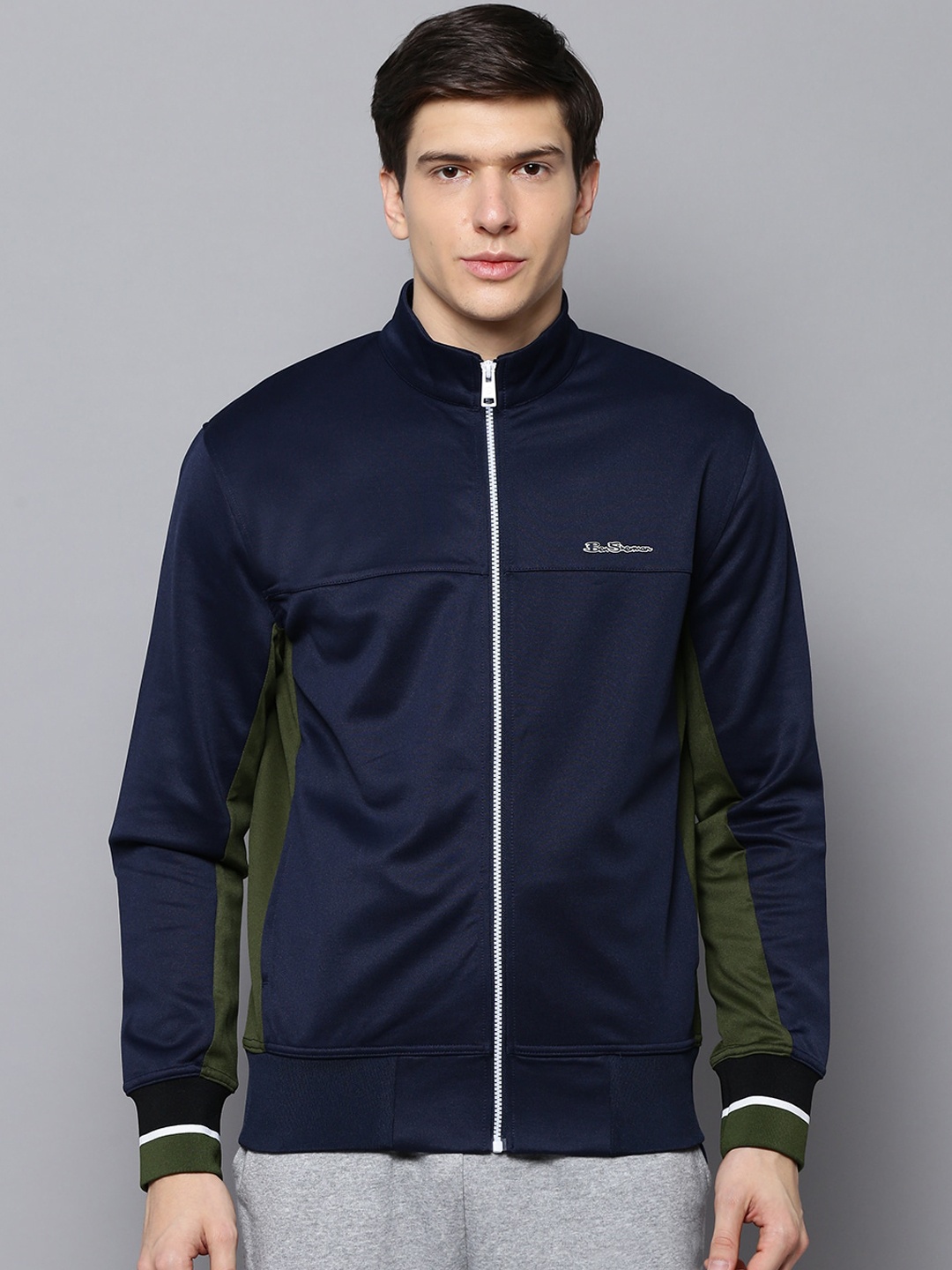 

BEN SHERMAN Men Navy Blue Solid Bomber Jacket