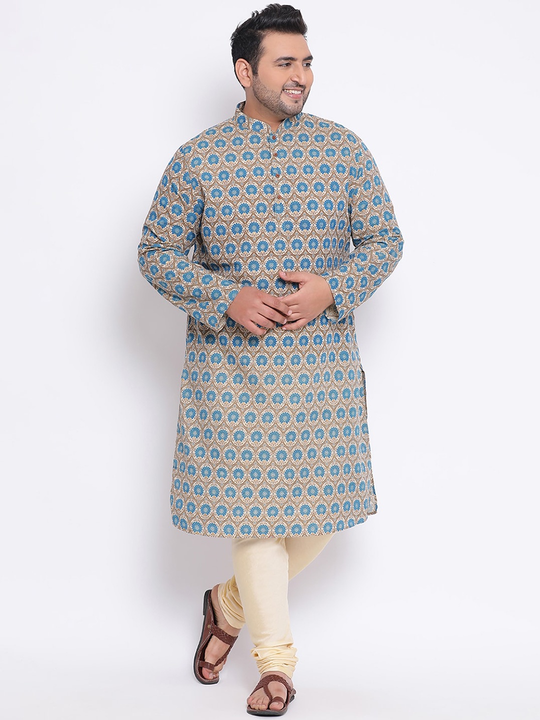 

KISAH PLUS Men Blue & Grey Printed Straight Kurta