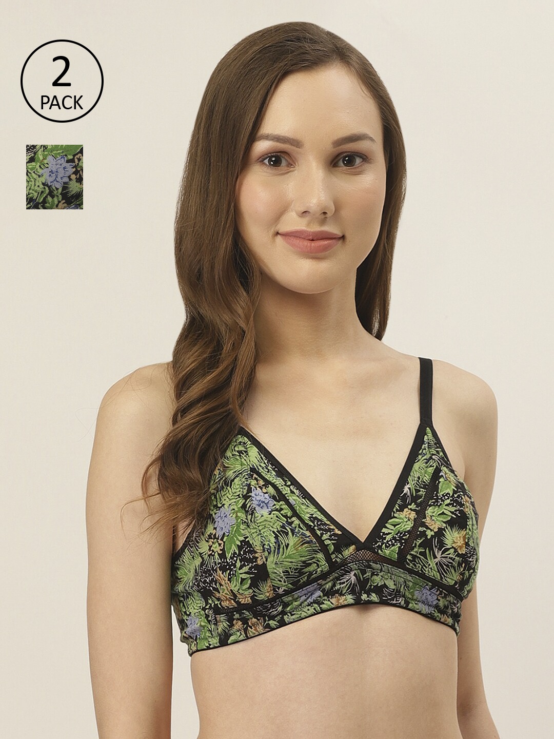

Inner Sense Pack of 2 Black & Green Lightly-Padded Sustainable Antimicrobial T-shirt Bras ISB081_81