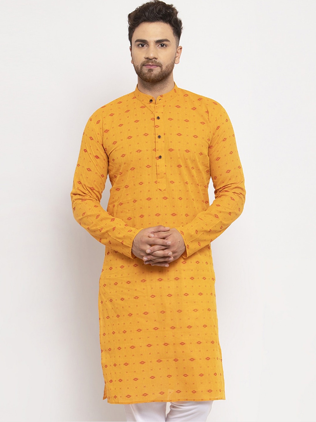 

Jompers Men Yellow Striped Straight Kurta