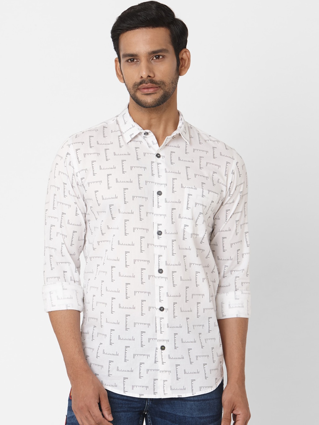 

Mufti Men White & Black Slim Fit Printed Casual Shirt