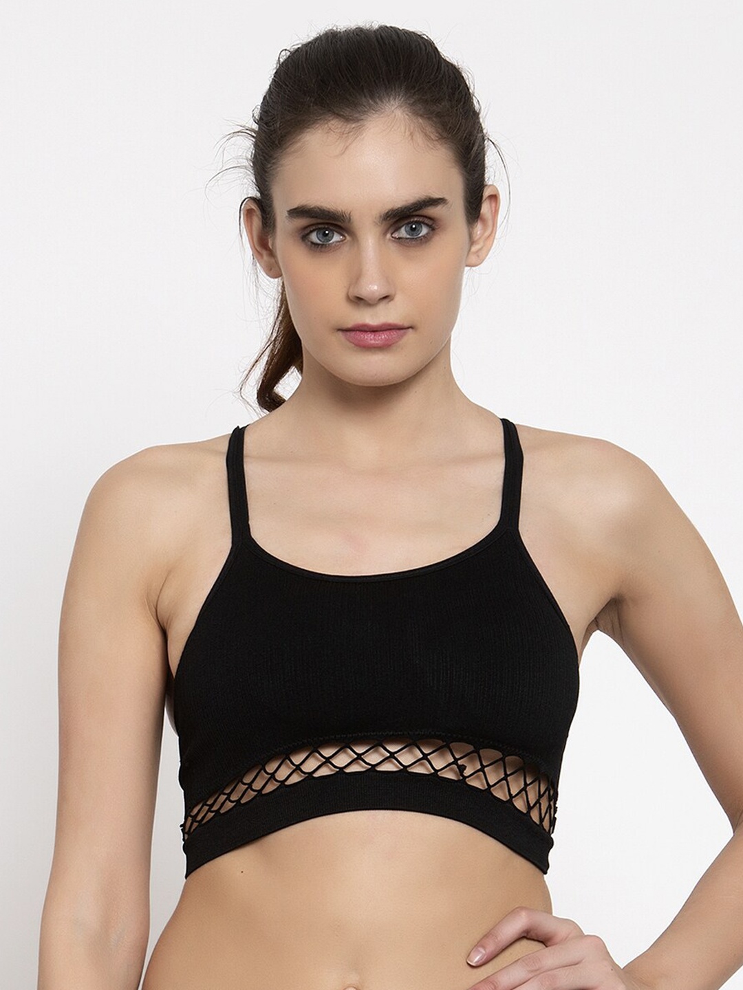 

MAKCLAN Women Black Solid Removable Padding Non-Wired Workout Bra MK1815SBA