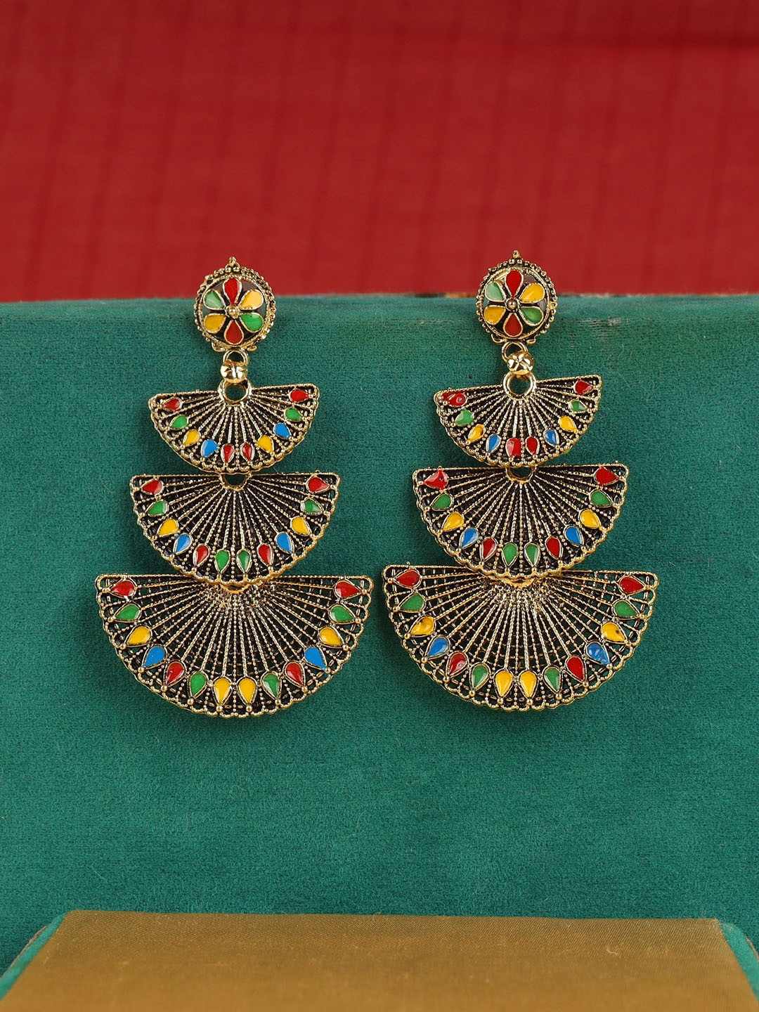 

ANIKAS CREATION Gold-Toned & Yellow Contemporary Drop Earrings