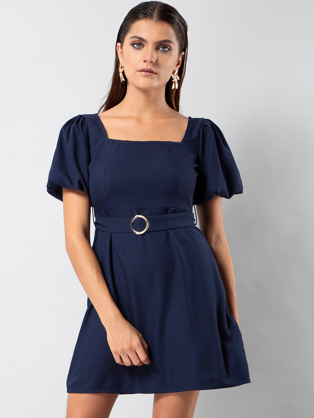 FabAlley Women Blue Solid Fit and Flare Dress