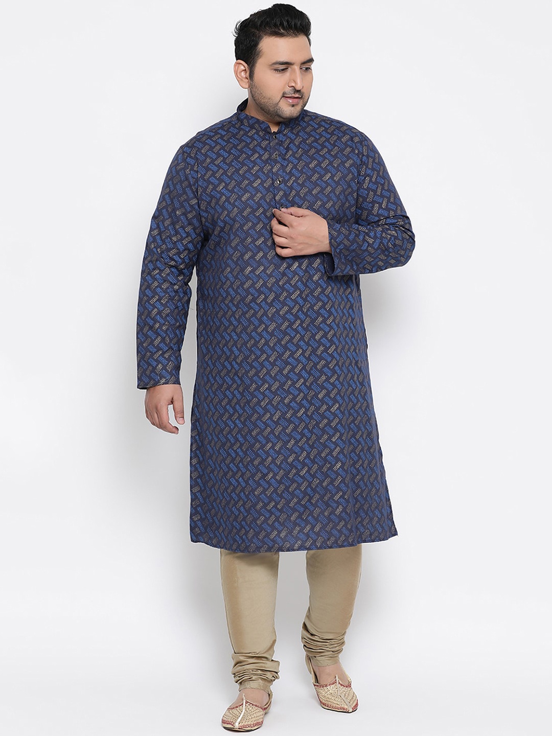 KISAH Men Printed Regular Fit Abstract Print Kurta, Navy blue