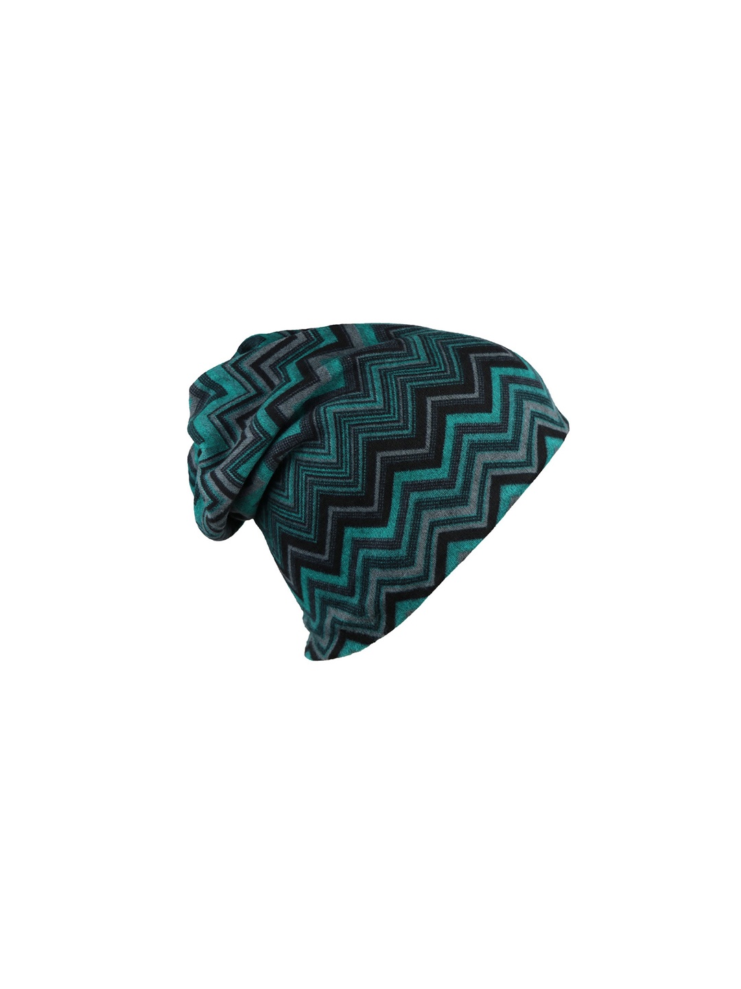 

iSWEVEN Unisex Green & Black Chevron Printed Beanie