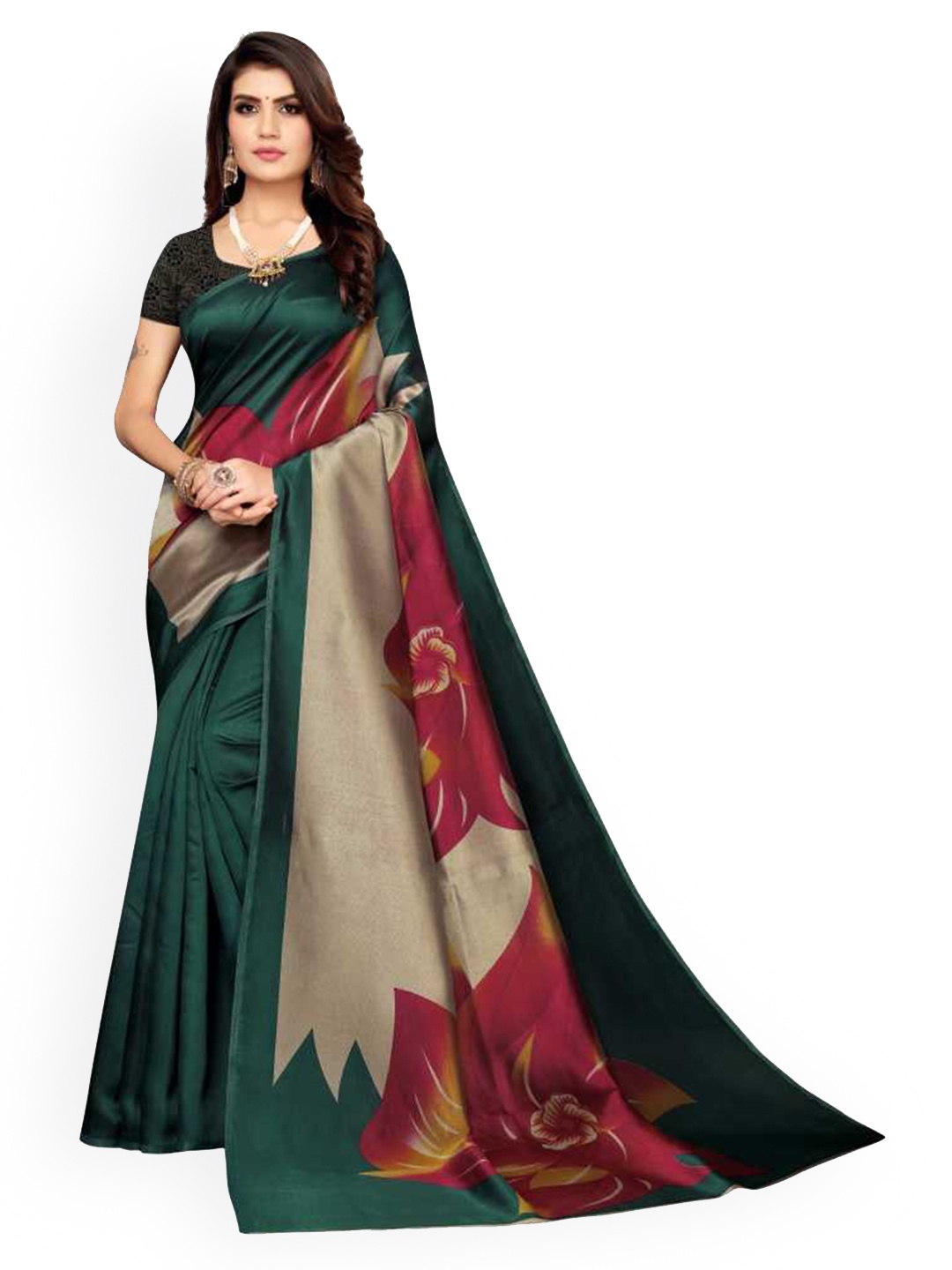 

Mitera Green Solid Mysore Silk Saree