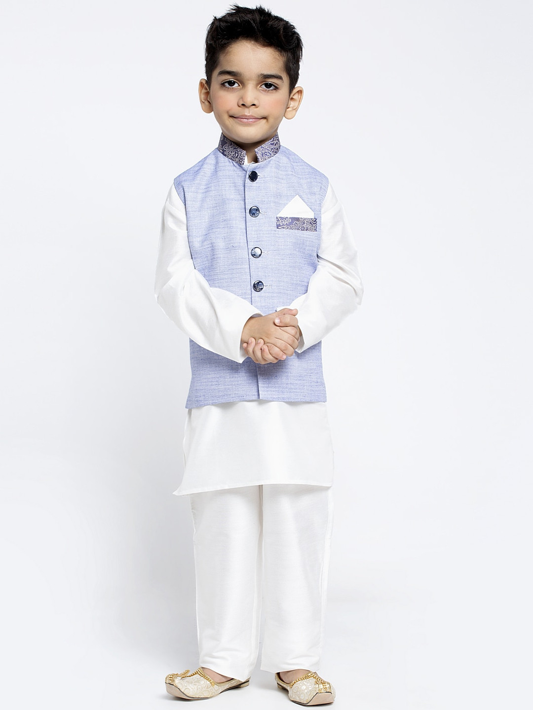 

MAXENCE Boys White Solid Kurta with Pyjamas and Jacket