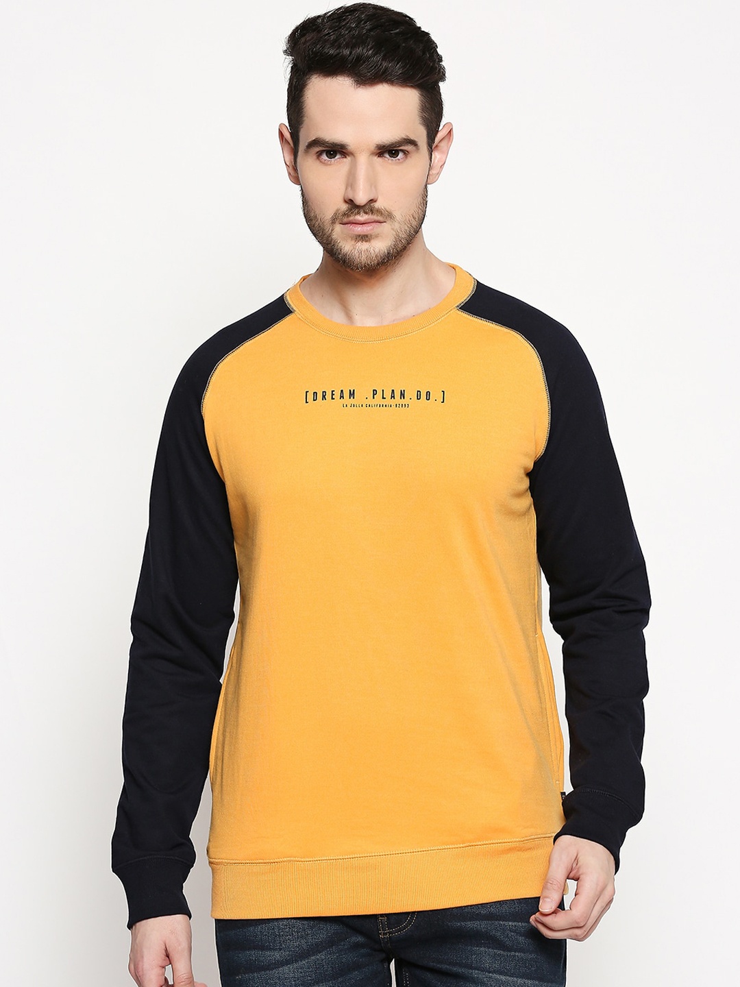 

Urban Ranger by pantaloons Men Mustard Yellow Solid Sweatshirt