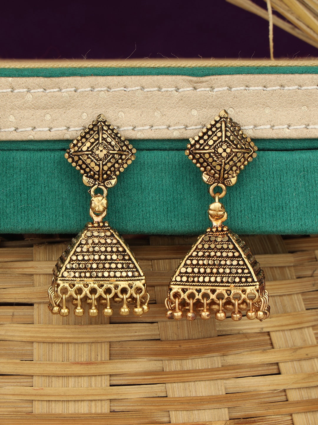 

ANIKAS CREATION Gold-Plated Contemporary Jhumkas