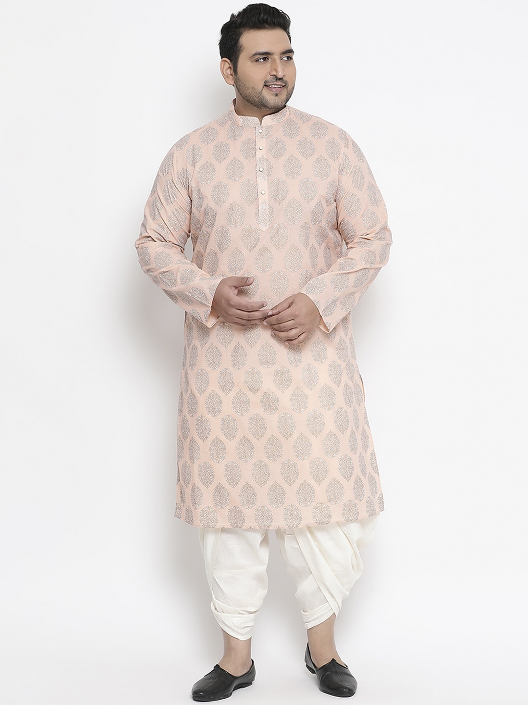 KISAH Men Printed Regular Fit Ethnic Motifs Kurta, Peach