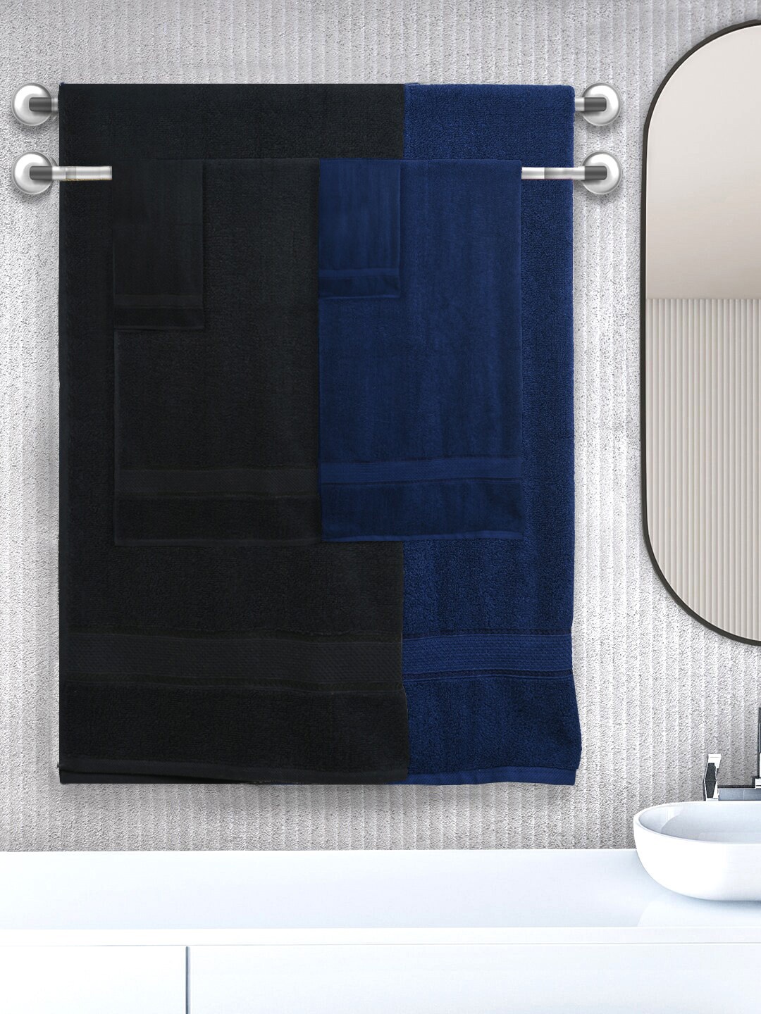 

SWHF Unisex Set of 6 Solid 550 GSM Towel Set, Blue
