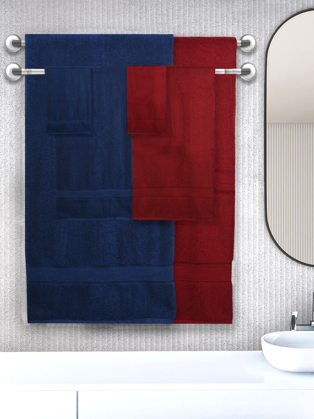 

SWHF Unisex Set of 6 Solid 550 GSM Towel Set, Blue