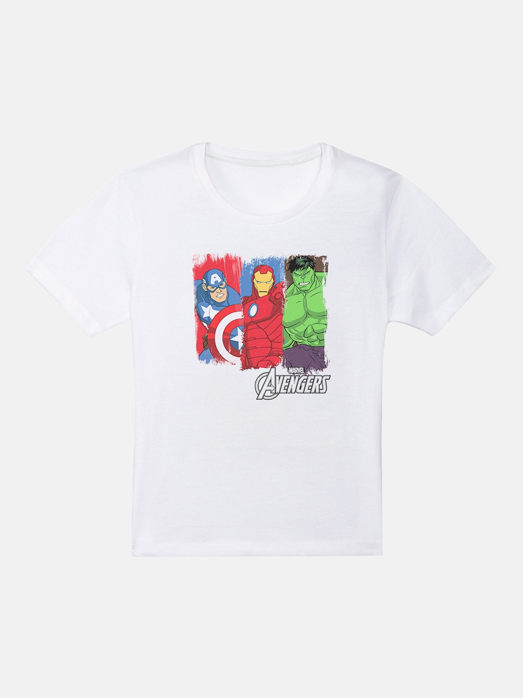 

Kids Ville Boys White Avengers Printed Round Neck T-shirt
