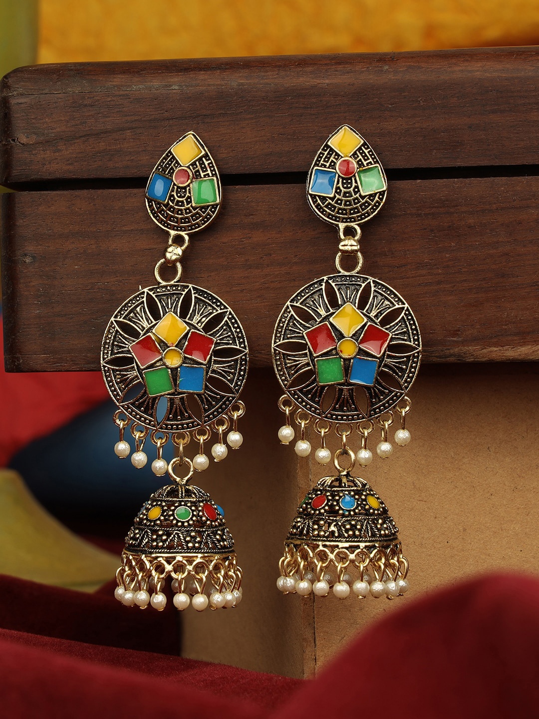 

ANIKAS CREATION Gold-Plated Contemporary Jhumkas