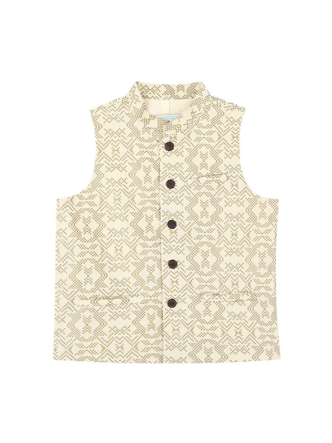 

indus route by Pantaloons Boys Off White & Gold-Coloured Printed Waistcoat