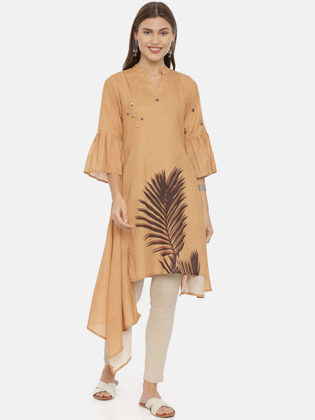 

Neerus Women Beige Printed A-Line Kurta