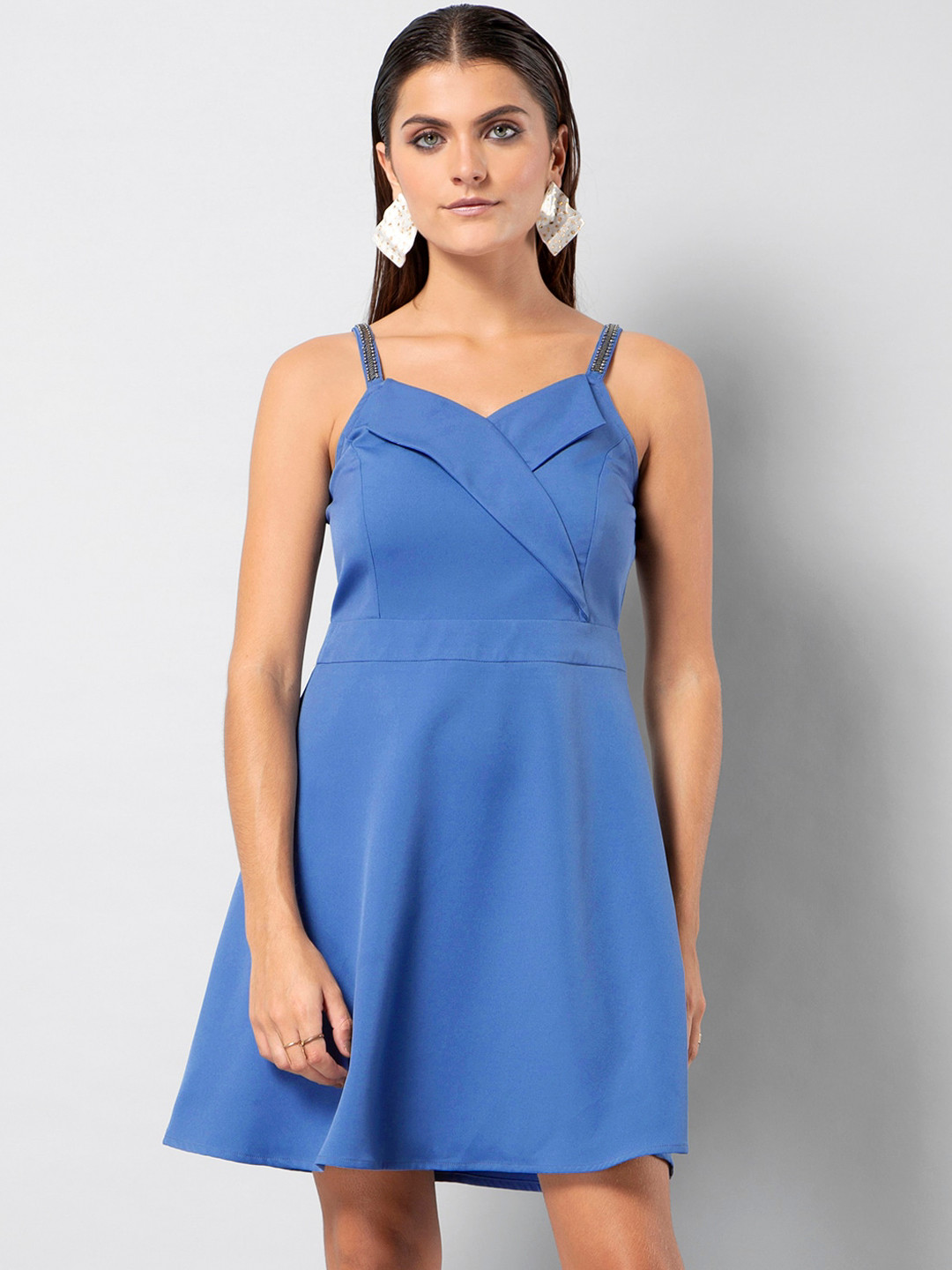 

FabAlley Women Blue Solid Fit and Flare Dress