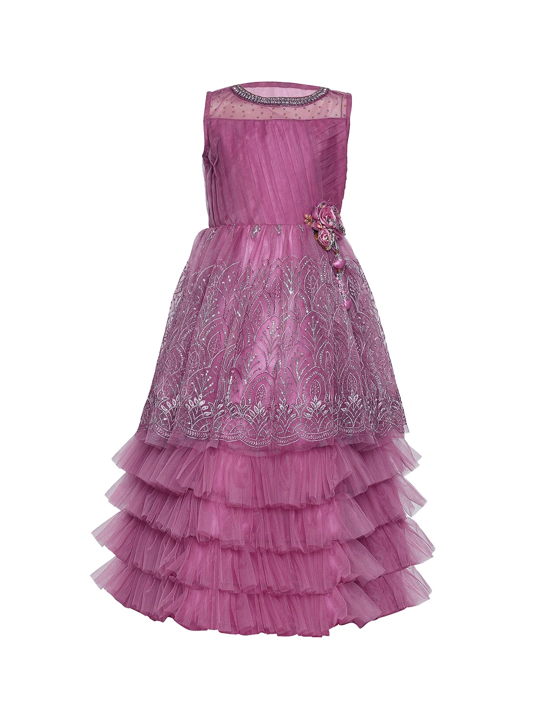 

BETTY Girls Burgundy Self Design Maxi Dress