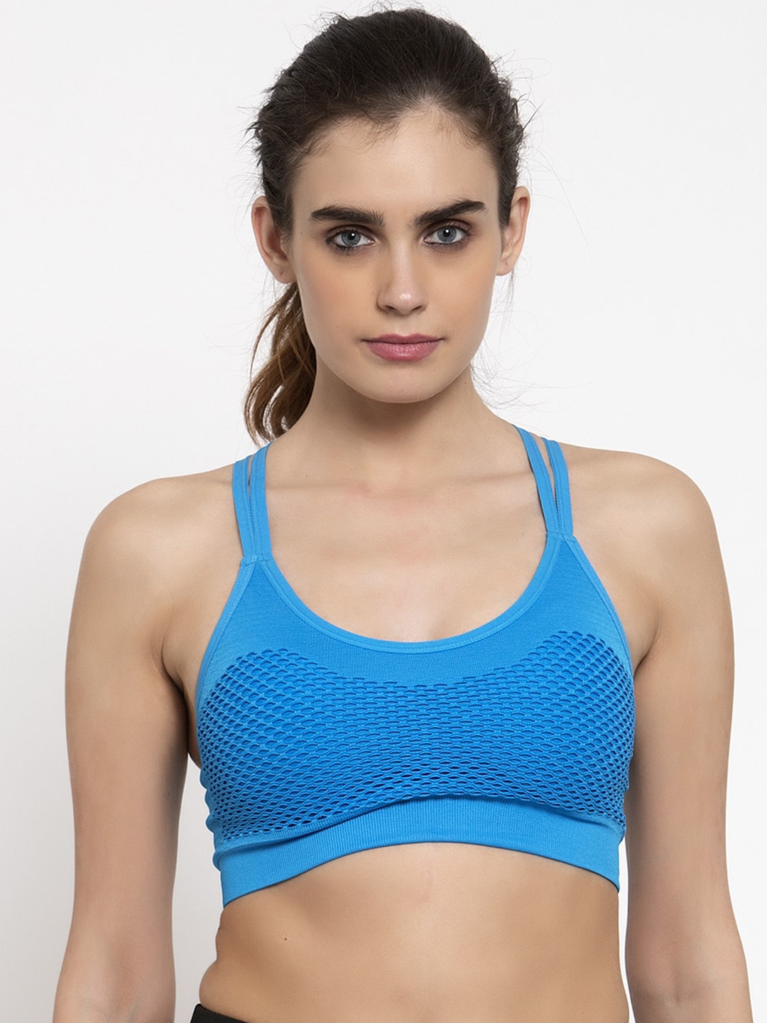 

MAKCLAN Blue Solid Lightly Padded Non-Wired Workout Bra-MK1803SBE