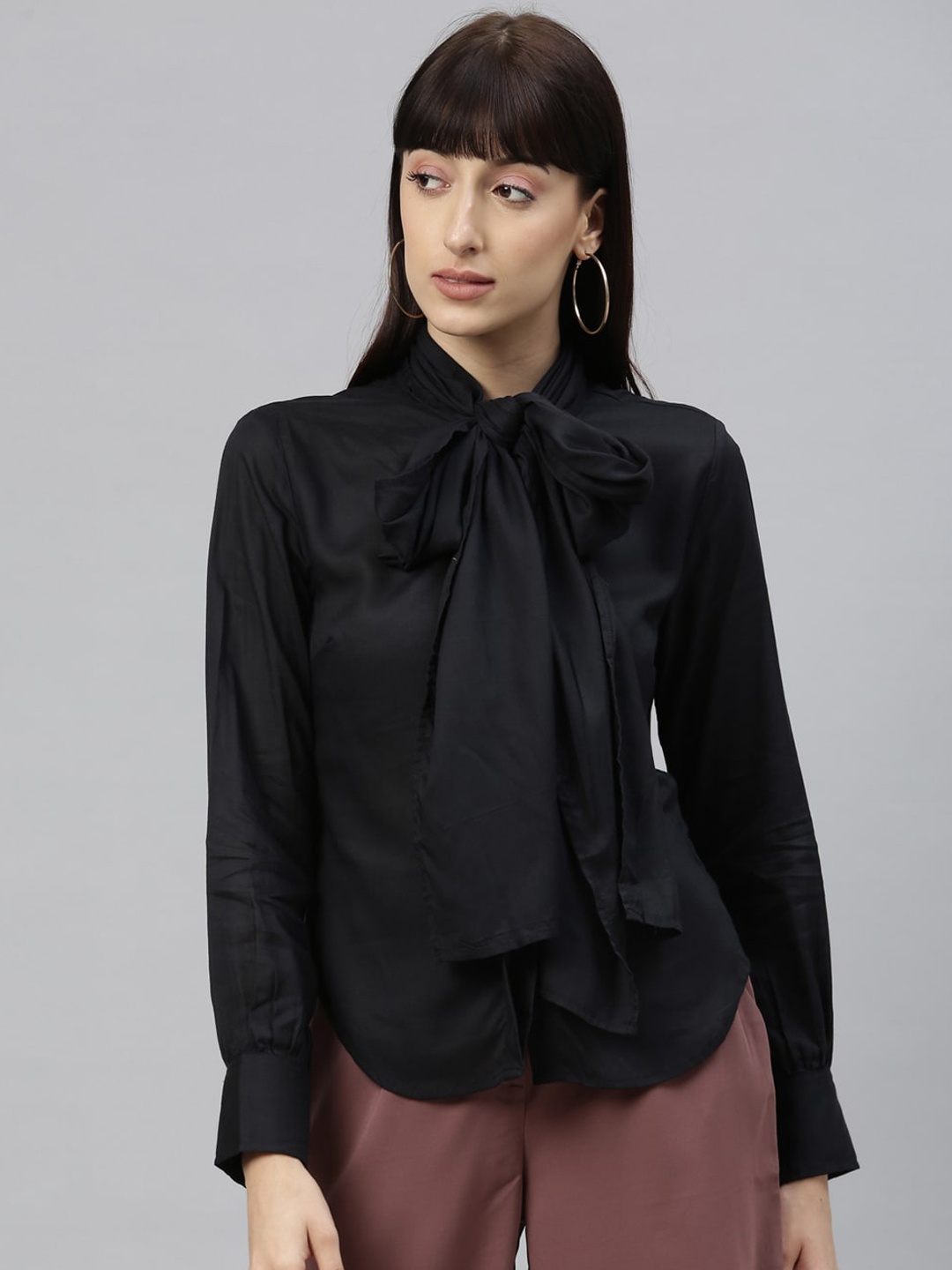 

RAREISM Women Black Solid Pure Cotton Top