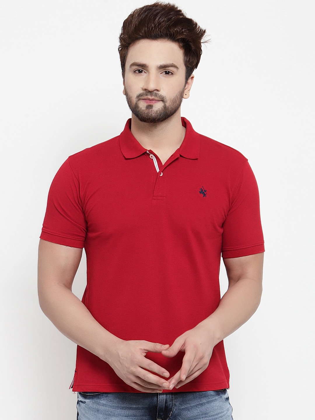 

Cantabil Men Red Solid Polo Collar T-shirt