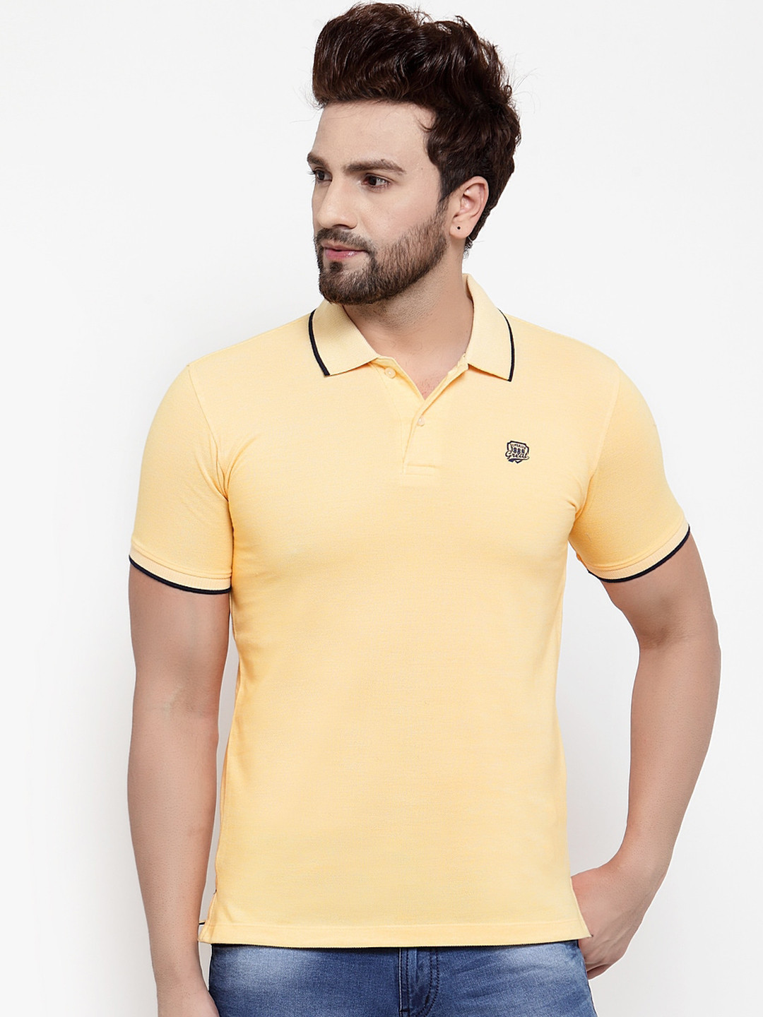 

Cantabil Men Yellow Solid Polo Collar T-shirt