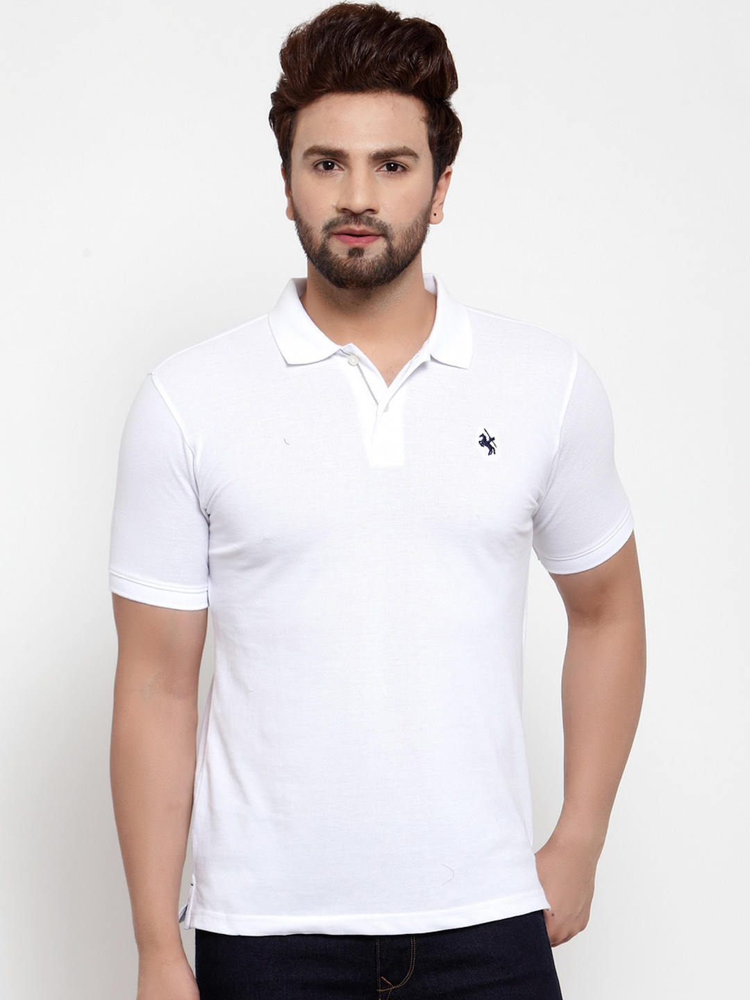 

Cantabil Men White Solid Polo Collar T-shirt