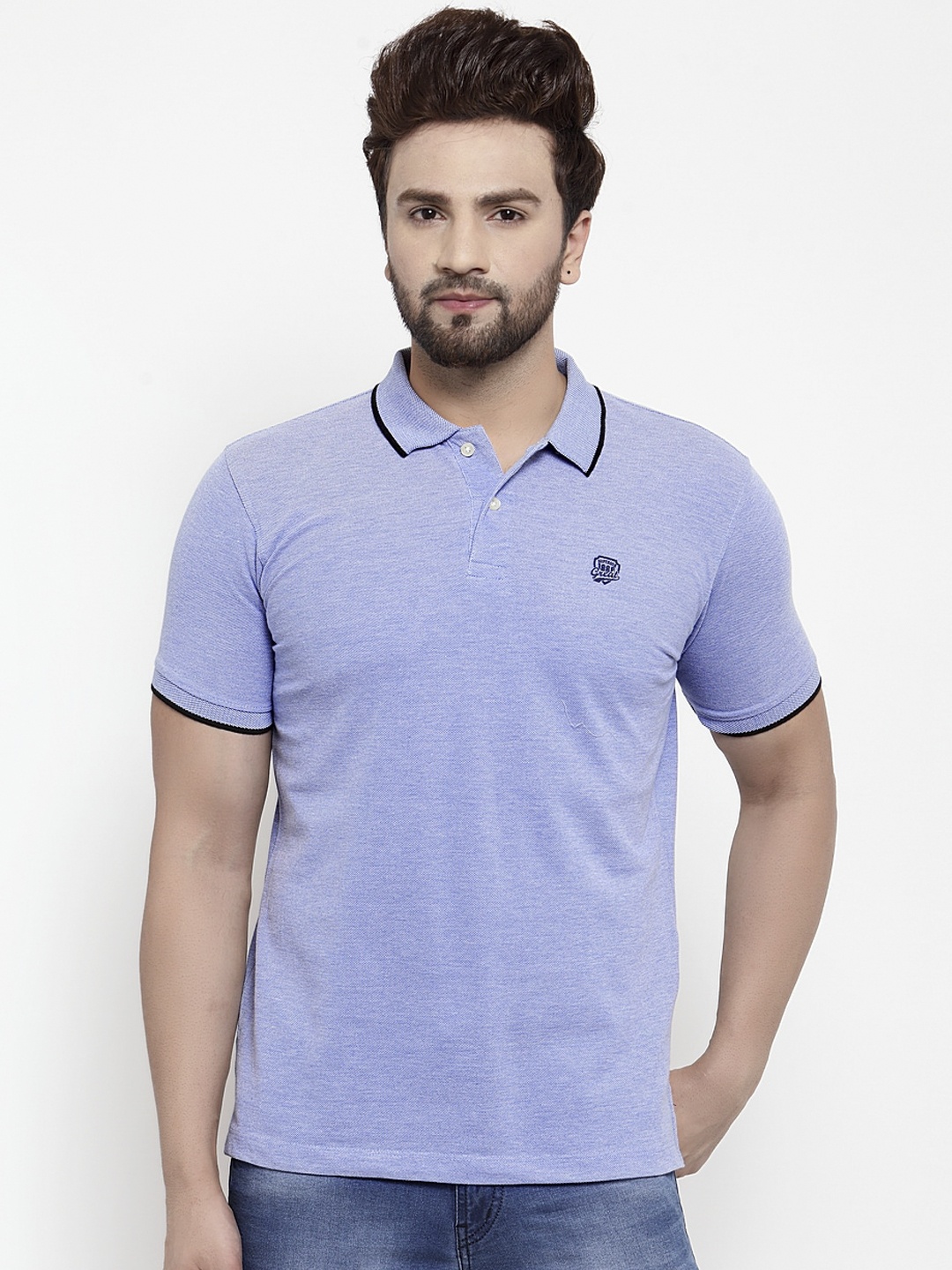 

Cantabil Men Blue Solid Polo Collar T-shirt
