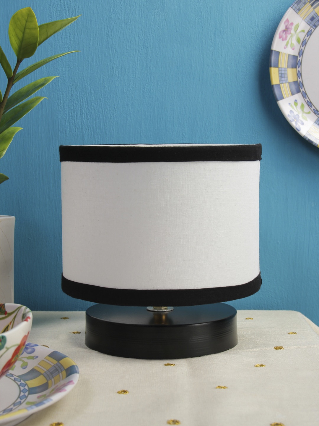 

Devansh White & Black Drum Designer Shade Table Lamp with Base