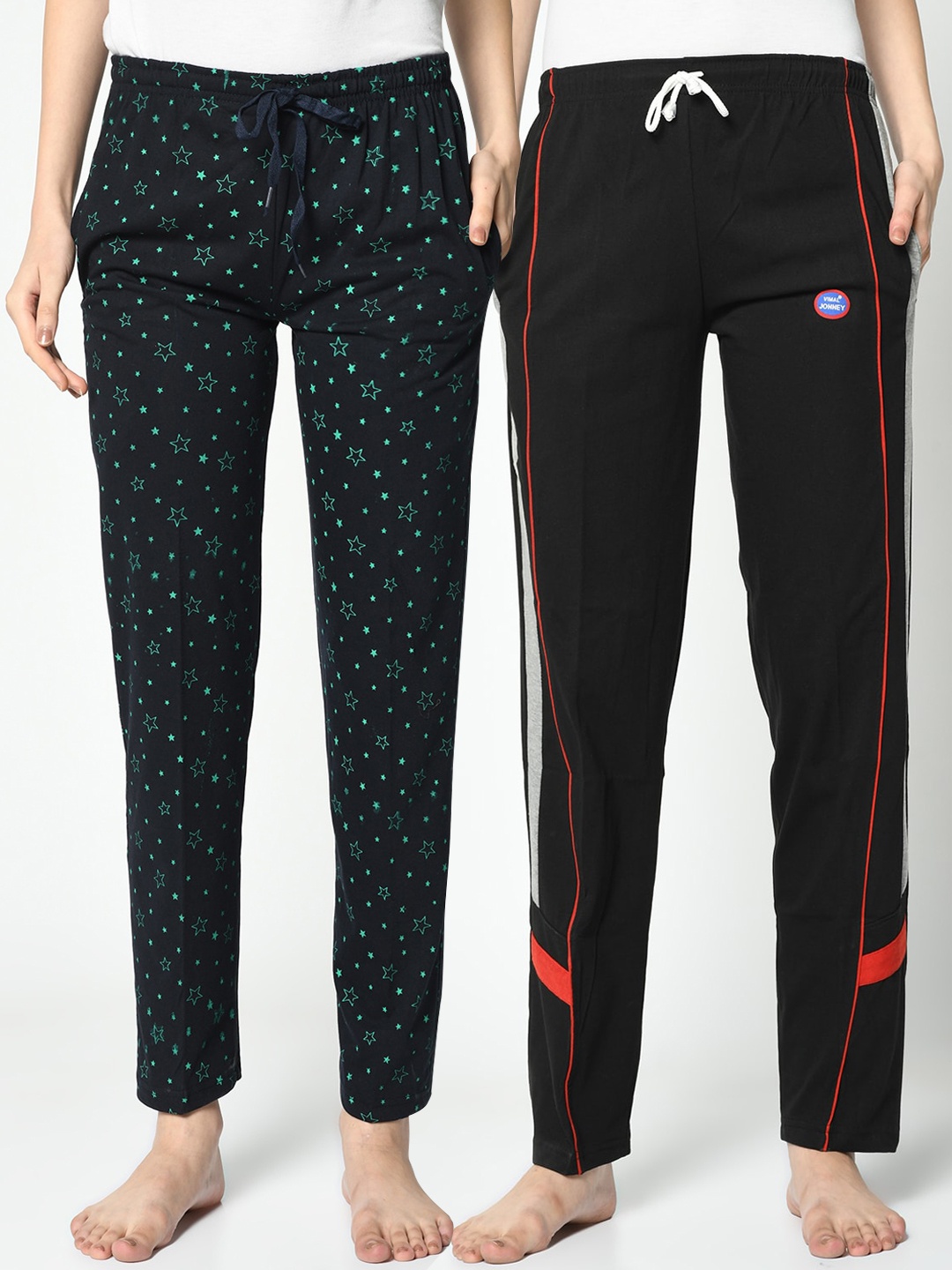 

VIMAL JONNEY Women Pack Of 2 Printed Lounge Pants, Black