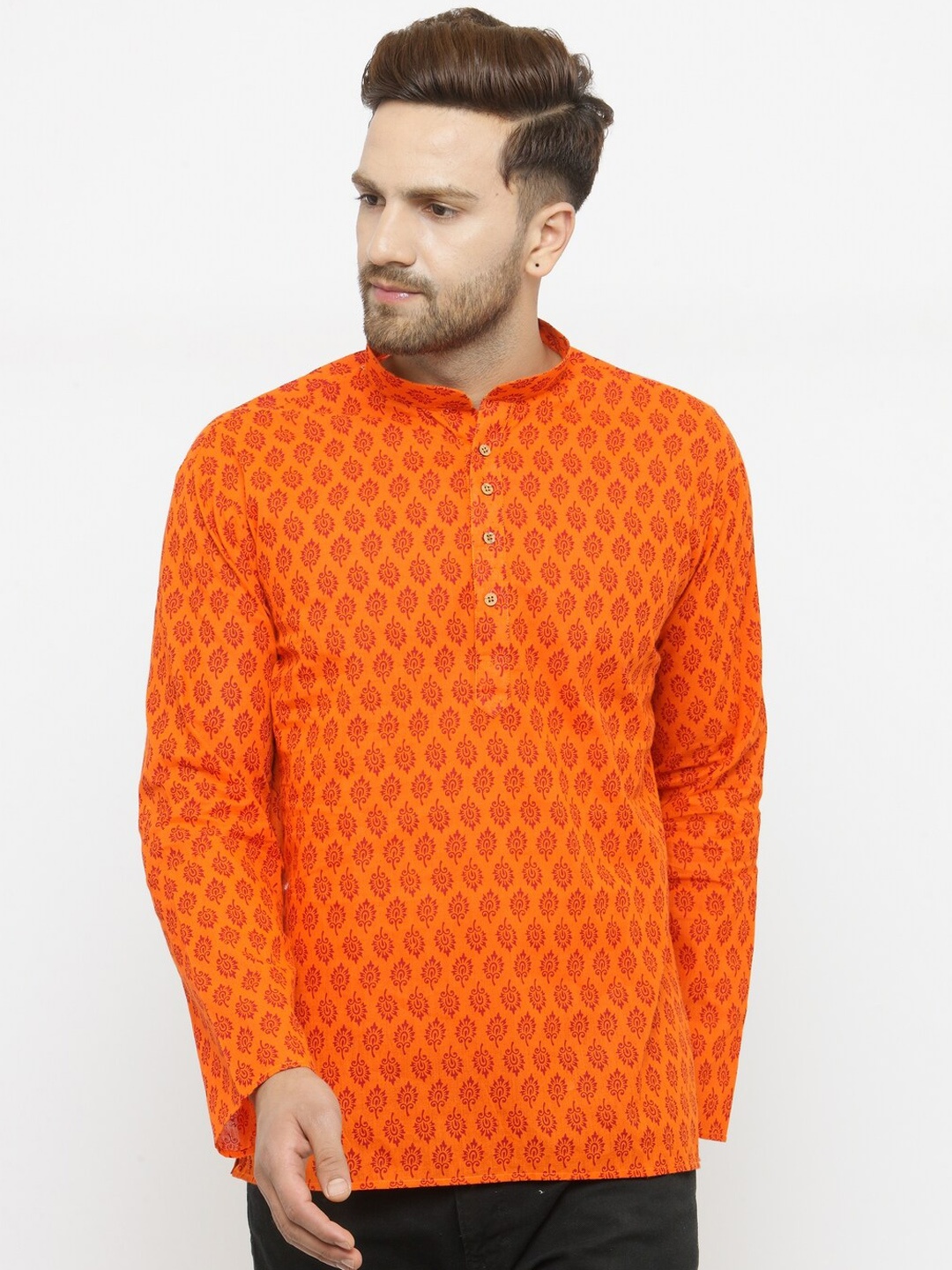 

RG DESIGNERS Men Orange Woven Design Straight Kurta