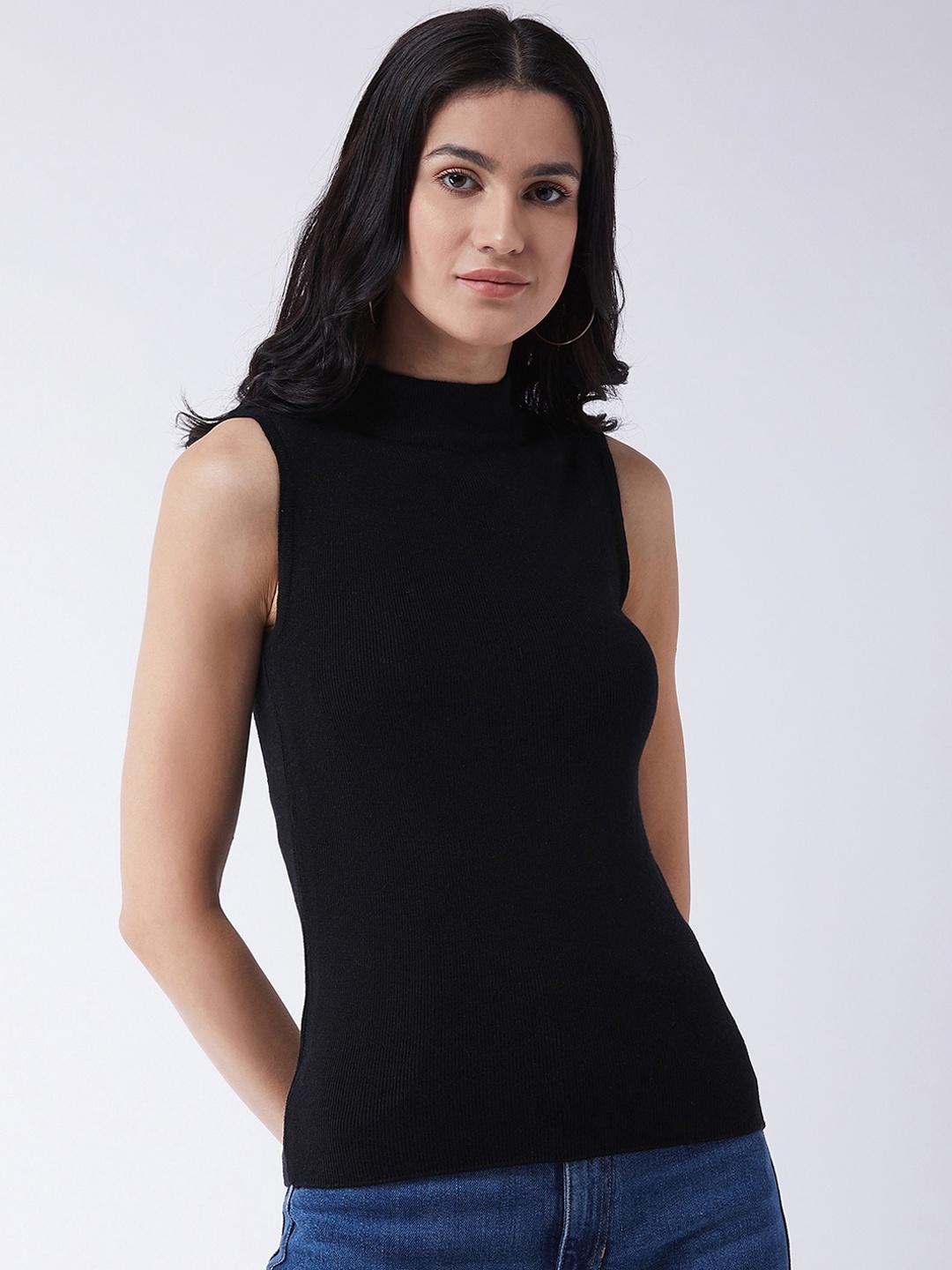 

RVK Women Black Solid Pullover Sweater