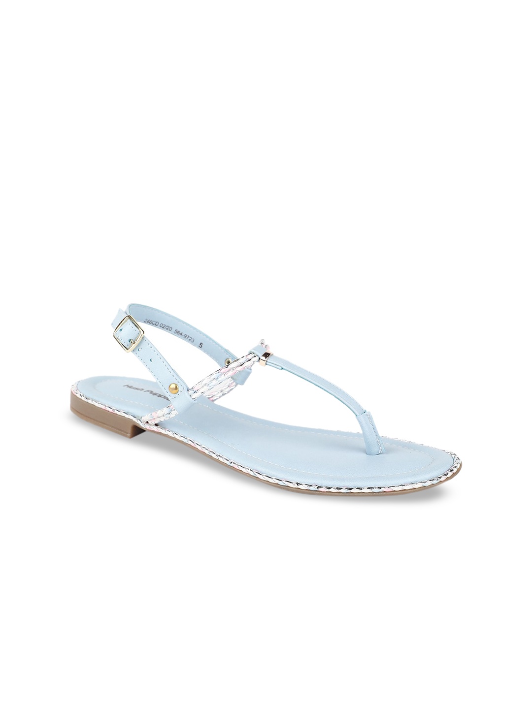 

Hush Puppies Women Blue Solid Leather T-Strap Flats
