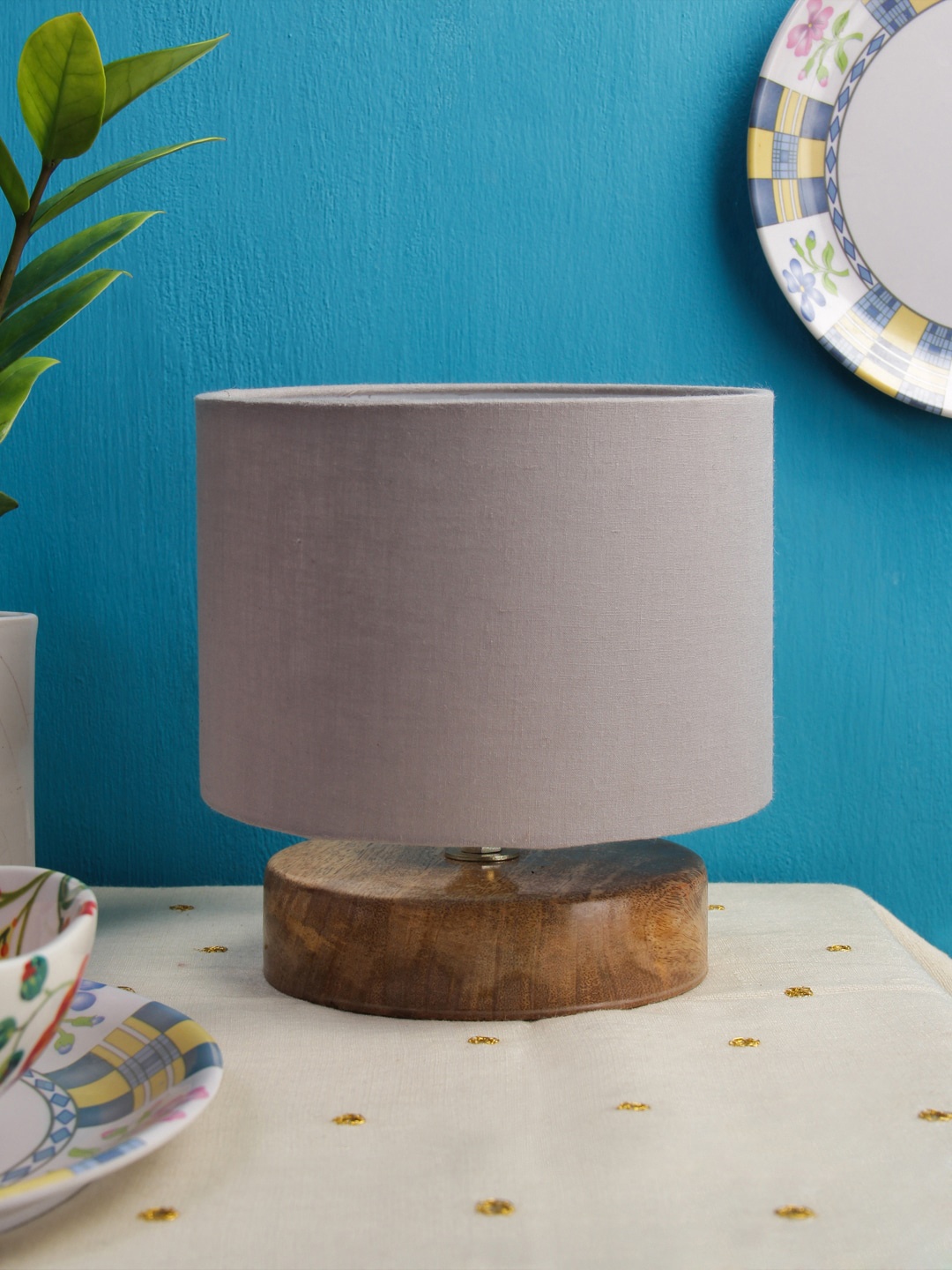 Devansh Grey Solid Cylindrical Table Lamp