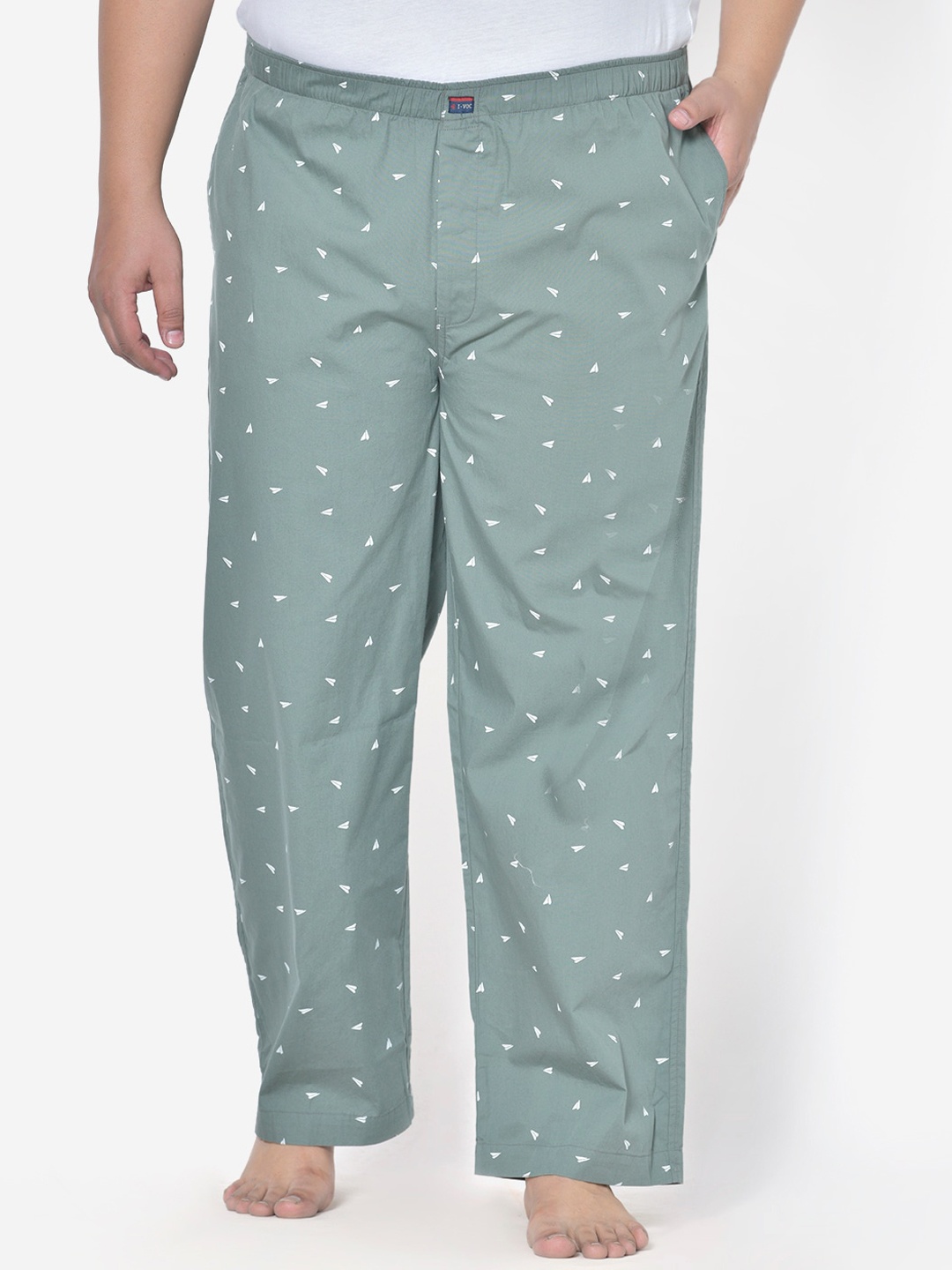 

IVOC Men Olive Green & White Printed Plus Size Lounge Pants