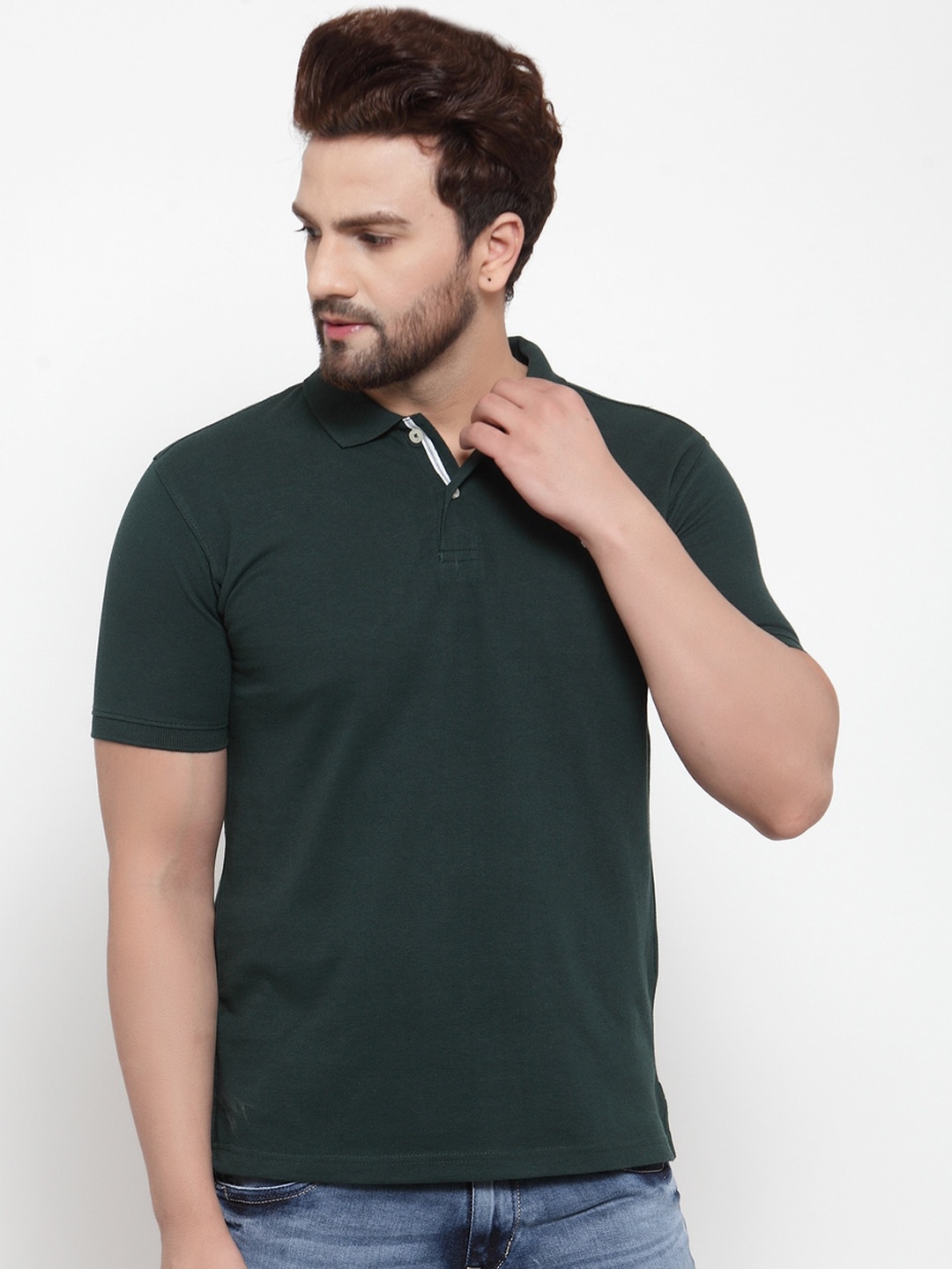 

Cantabil Men Green Solid Polo Collar T-shirt