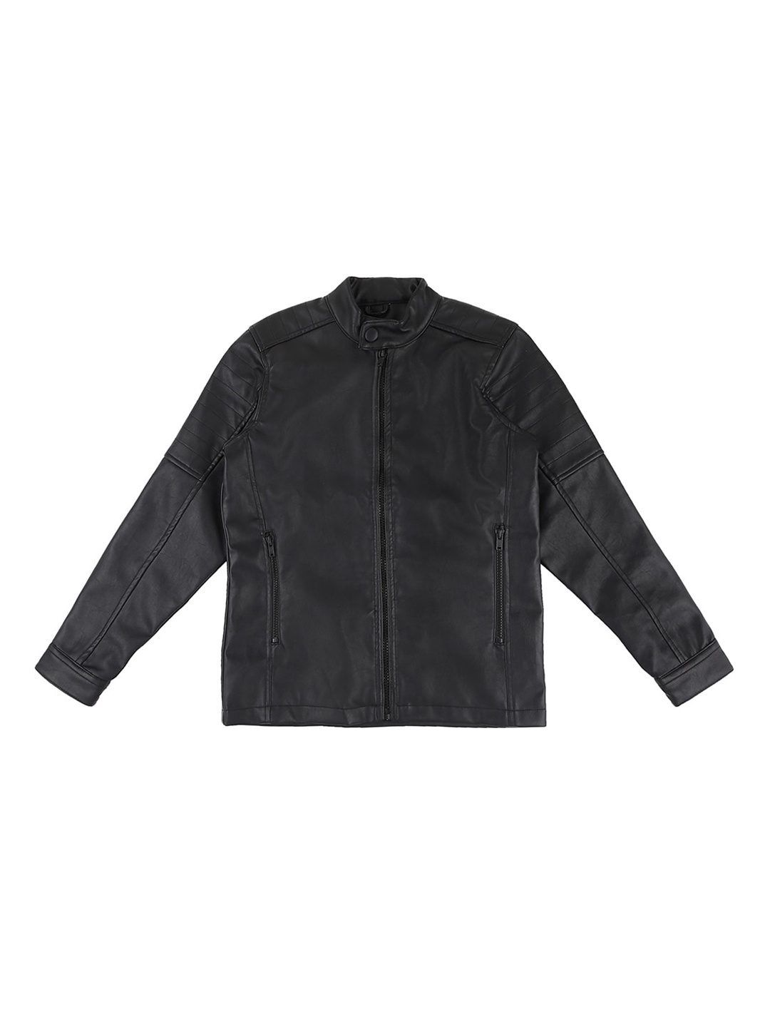 

Pantaloons Junior Boys Black Solid Leather Jacket