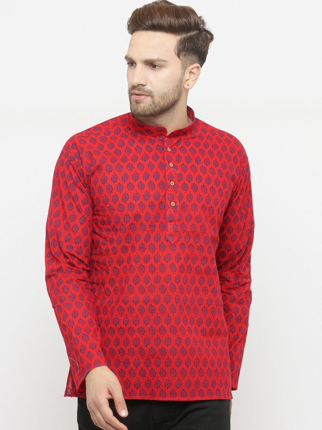 

RG DESIGNERS Men Maroon Woven Design Straight Kurta