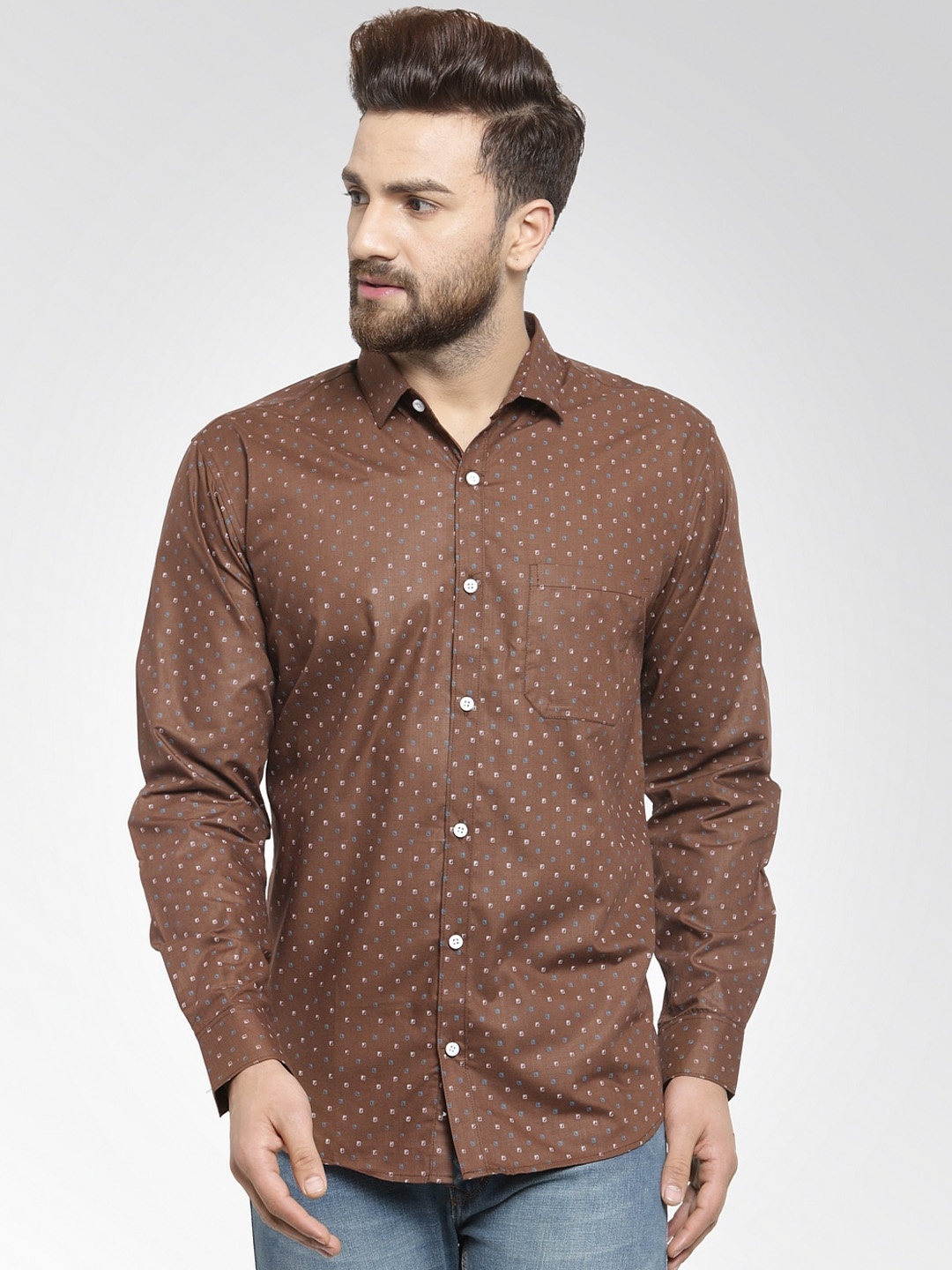 

JAINISH Men Brown Regular Fit Printed Casual Shirt