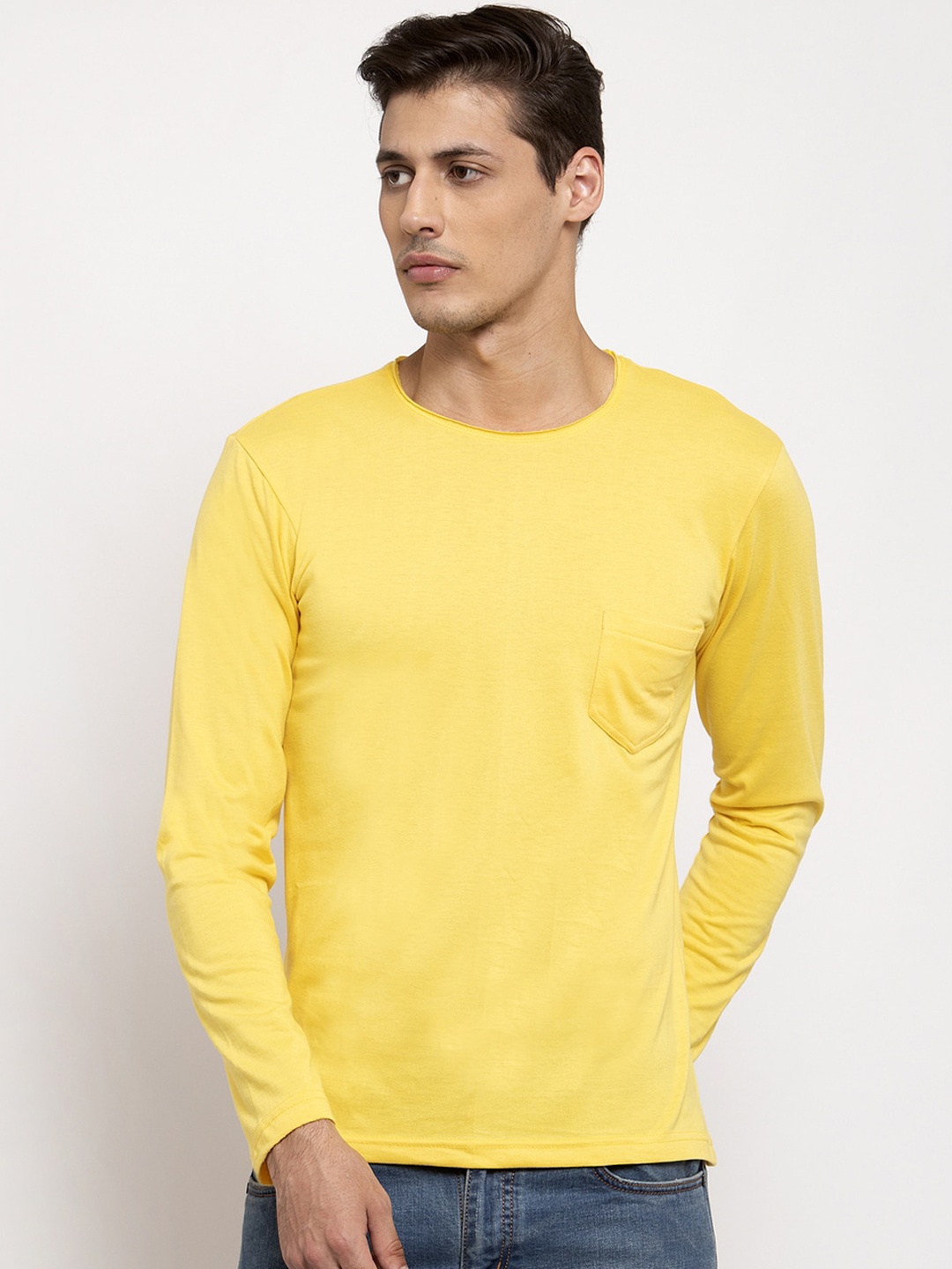 

Friskers Men Yellow Solid Round Neck T-shirt