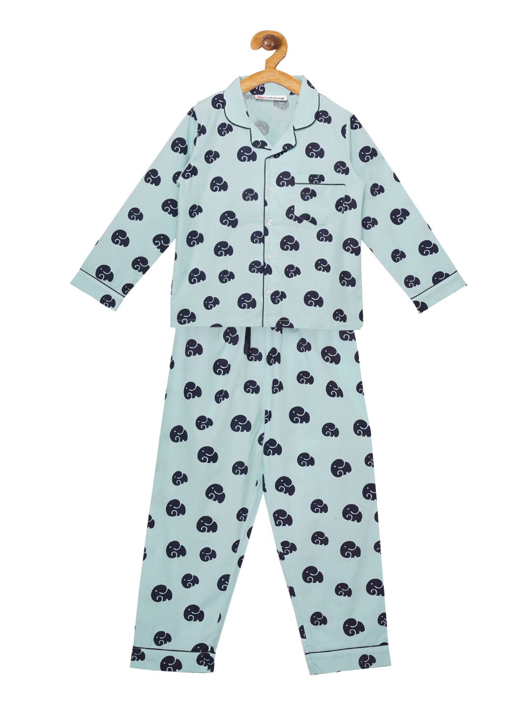 

Fluffalump Kids Sea Green & Black Printed Night Suit