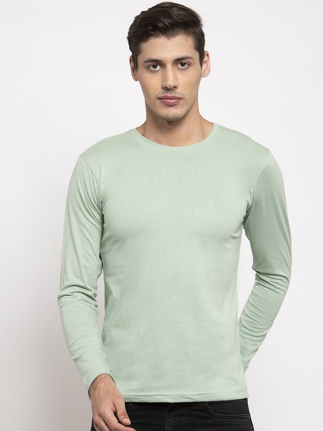 Friskers Men Green Solid Henley Neck T-shirt